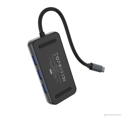 HOCO HB16 (Type-C to USB3.0*3+HDMI+PD+RJ45) Metal Grey