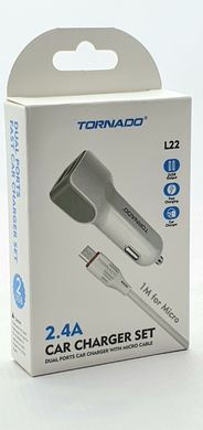Зар.устр. авто Tornado TD-L22 2USB 2.4A + micro USB White