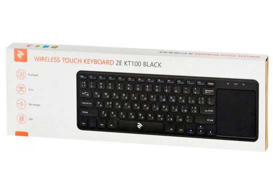 Клавіатура 2E KT100 бездротова тачпад Black (2E-KT100WB)