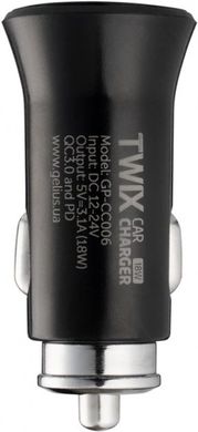 Зар.пр. авто Gelius Pro Twix QC GP-CC006 USB+Type-C 3.1A+Cable microUSB Black