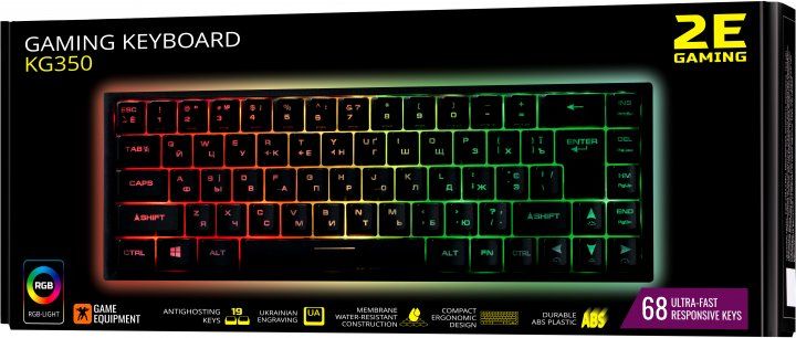Клавіатура 2E Gaming KG350 RGB 68key USB ігрова Black
