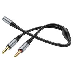 Кабель AUX HOCO UPA-21 2 in 1 3.5 audio adapter cable (female to 2*male) 0.25m Metal Grey